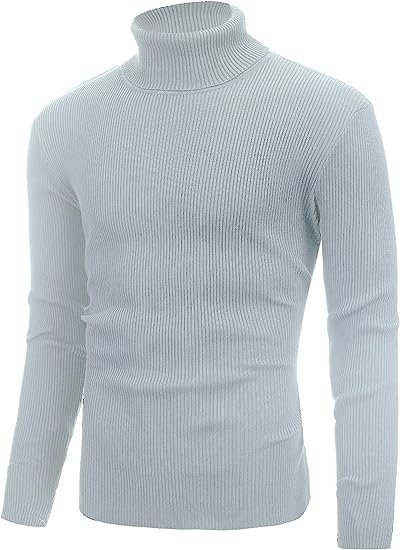Men's Slim Fit Pullover Sweaters Ribbed Turtleneck Knitted Sweater Casual Solid Thermal Tops