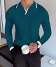 Mens Polo Sweater Long Sleeve Knitted Slim Fit Pullover V-Neck Casual Striped Knitwear Tops